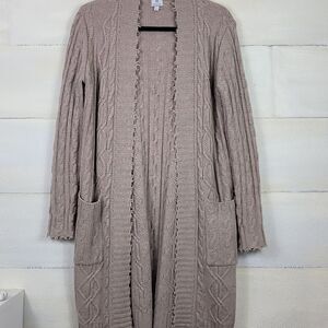 Wool + Cashmere Chic Cable Knit Open Cardigan. Size XS